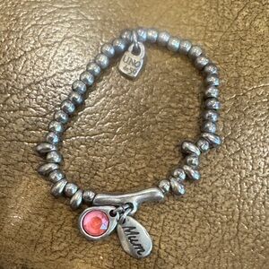 UNO de 50 Silver Beaded Bracelet with Pink Charm